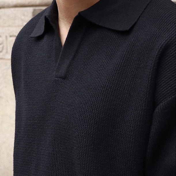 WW | Knitted Sweater Polo Collar V-Neck Long Sleeve Comfortable Fit