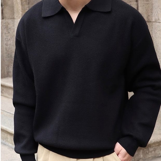 WW | Knitted Sweater Polo Collar V-Neck Long Sleeve Comfortable Fit