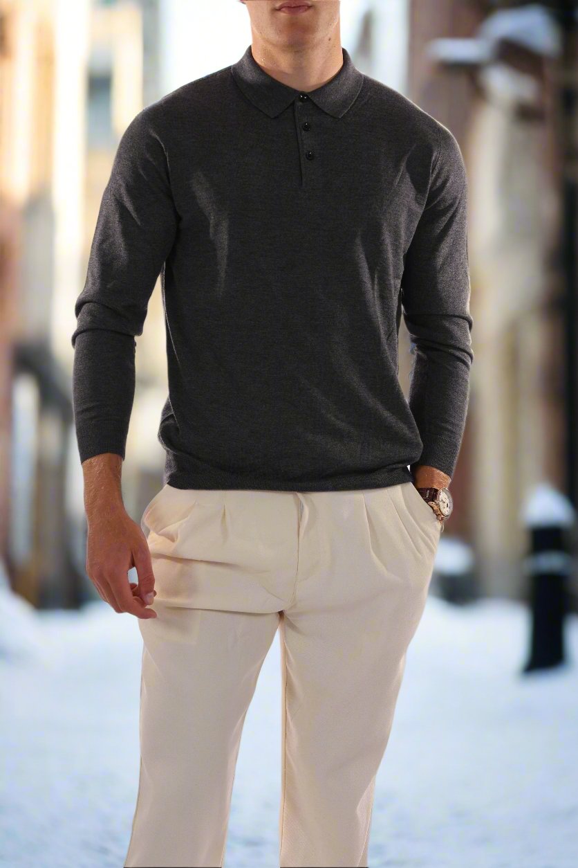 WW | Polo Sweater Wool Blend Regular Fit Long Sleeve With Ribbed Cuffs