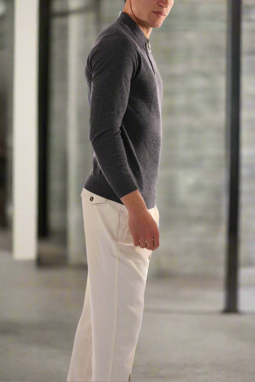 WW | Polo Sweater Wool Blend Regular Fit Long Sleeve With Ribbed Cuffs