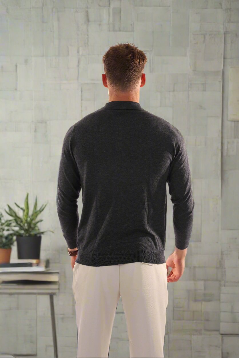 WW | Polo Sweater Wool Blend Regular Fit Long Sleeve With Ribbed Cuffs