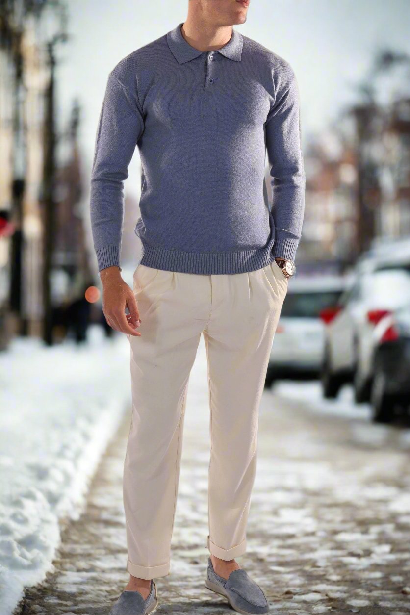 WW | Polo Sweater Wool Blend Regular Fit Long Sleeve With Ribbed Cuffs