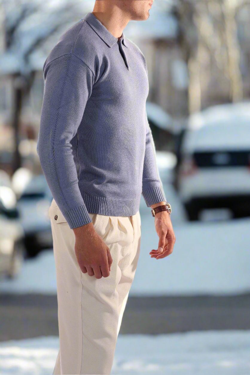 WW | Polo Sweater Wool Blend Regular Fit Long Sleeve With Ribbed Cuffs