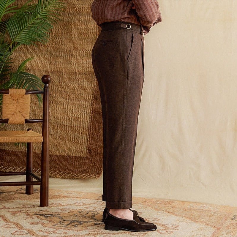 WW | Classic Fit High Waist Pleated Details Cuffed Hem Wool Blend