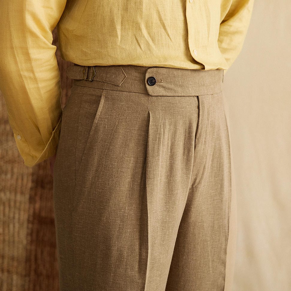 WW | Classic Fit High Waist Pleated Details Cuffed Hem Wool Blend