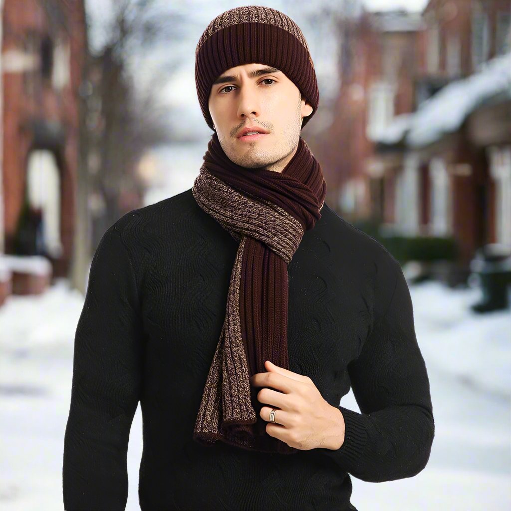 WW | Knitted Hat And Scarf Soft And Warm Ribbed Elastic Material