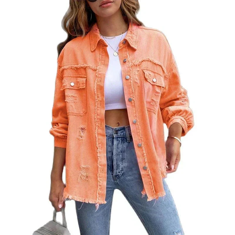 WW | Große Zerrissene Denim Hemdjacke für Damen