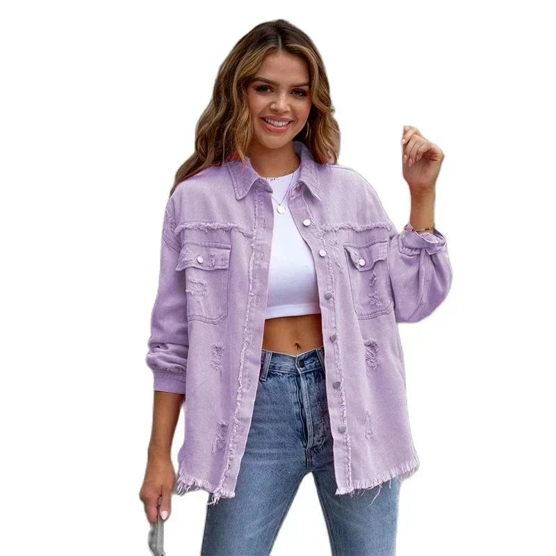 WW | Große Zerrissene Denim Hemdjacke für Damen