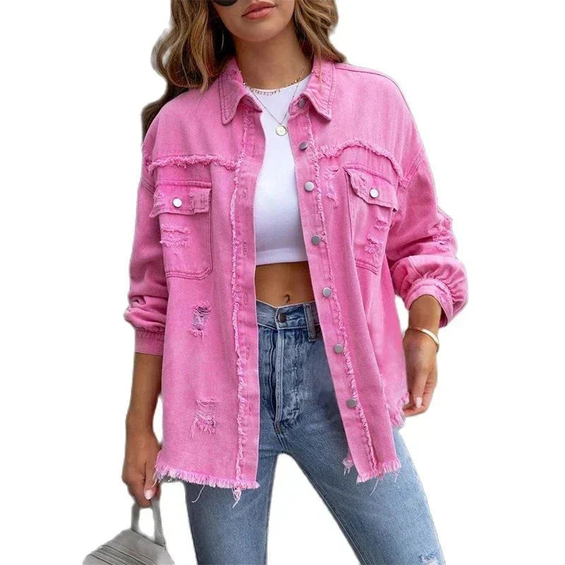WW | Große Zerrissene Denim Hemdjacke für Damen