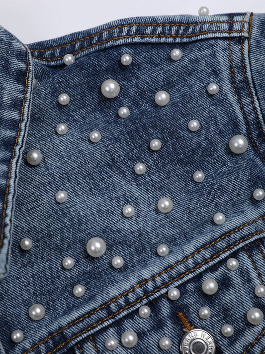 WW | Jacke Perlen Reguläre Passform Jacke mit Perlen Denimwear Damenjacke