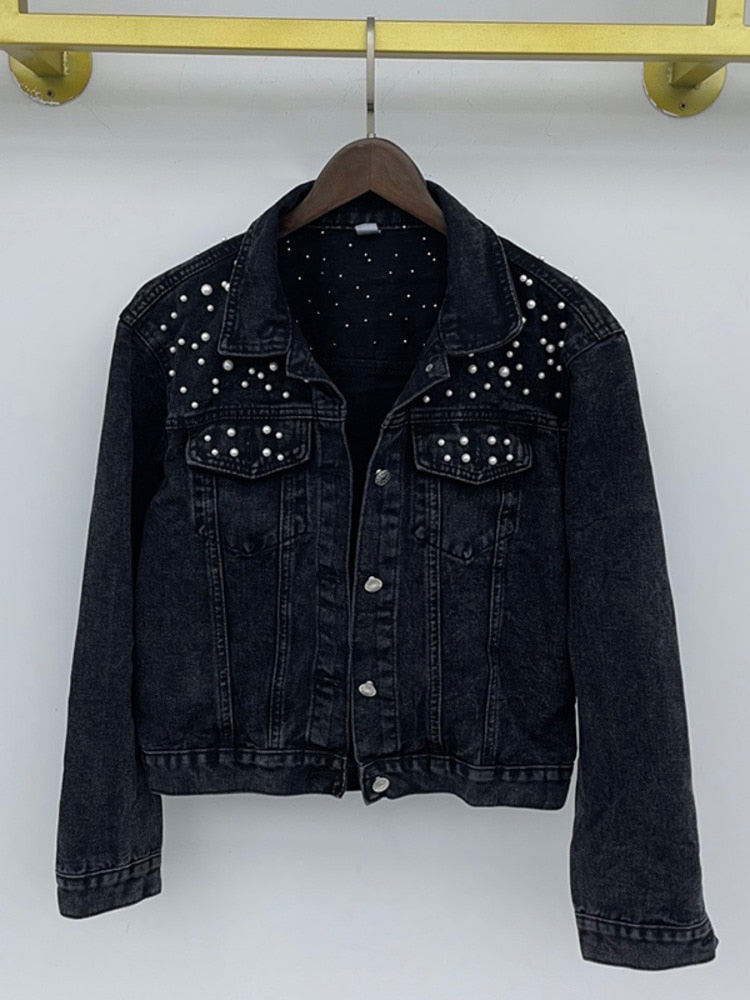 WW | Jacke Perlen Reguläre Passform Jacke mit Perlen Denimwear Damenjacke