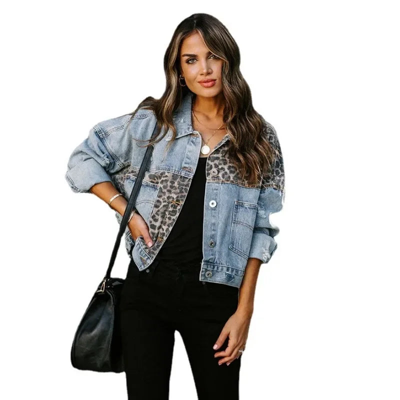 WW | Stylish Leopard Denim Jacket