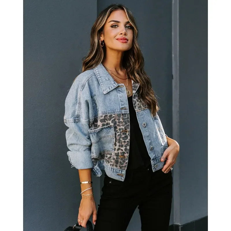 WW | Stylish Leopard Denim Jacket