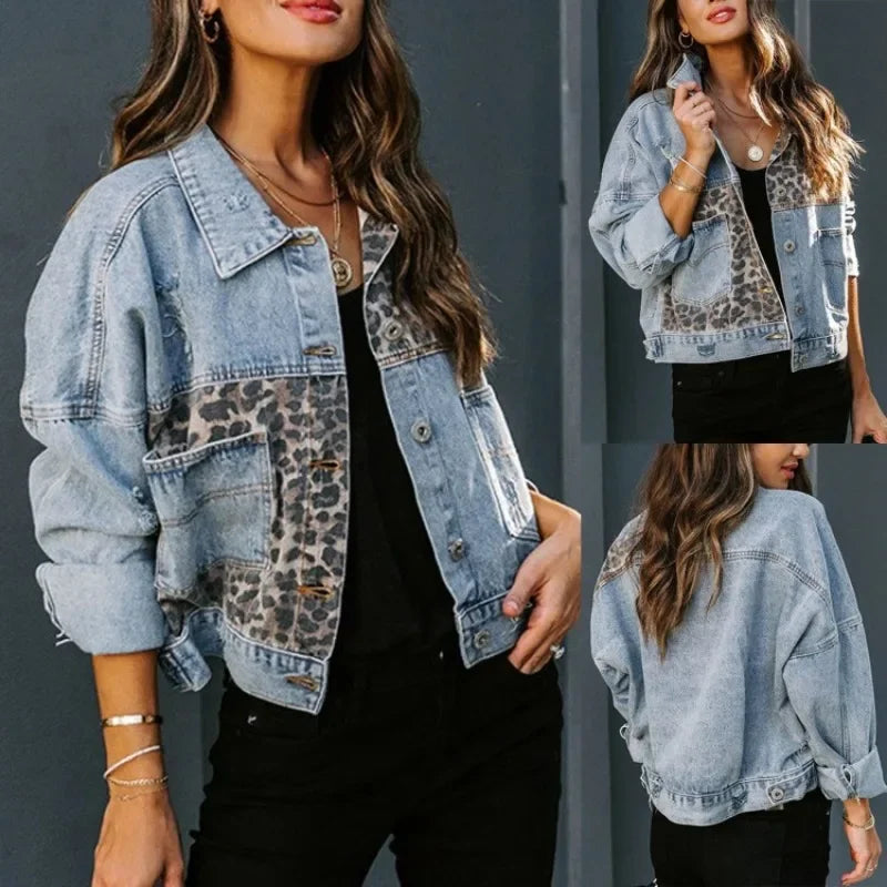 WW | Stylish Leopard Denim Jacket