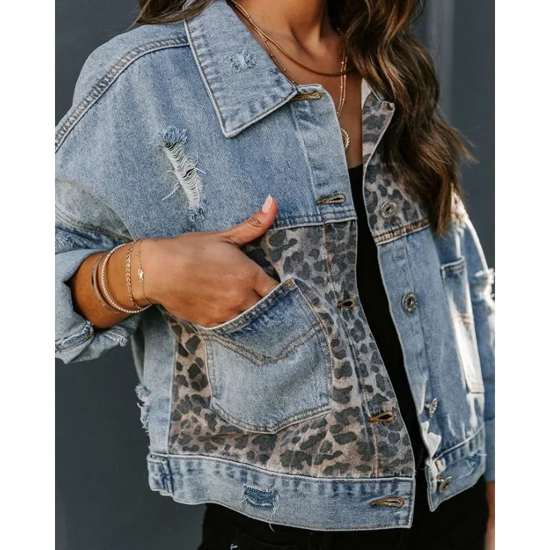 WW | Stylish Leopard Denim Jacket