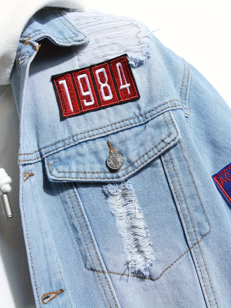WW | Casual Light Blue Denim Jacket with Patches