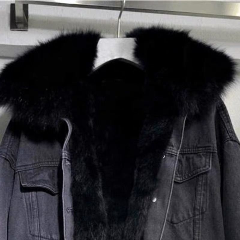 WW | Futter Aus Pelz Warm Kunstpelz Winterjeansjacke für Damen