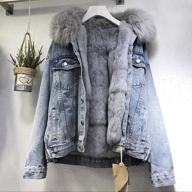 WW | Futter Aus Pelz Warm Kunstpelz Winterjeansjacke für Damen