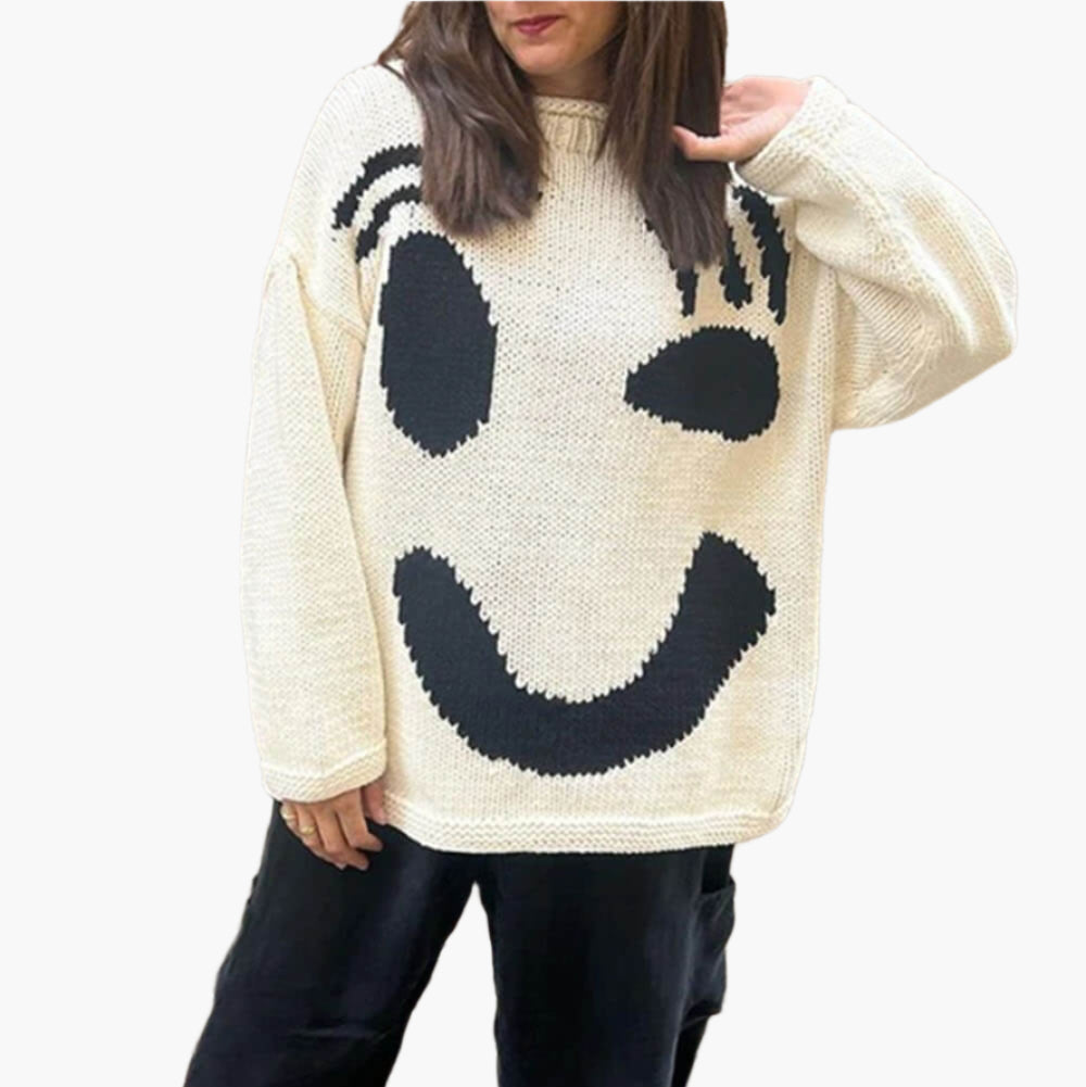 WW | Artist-style knitted sweater - Cozy casual jumper with abstract face pattern