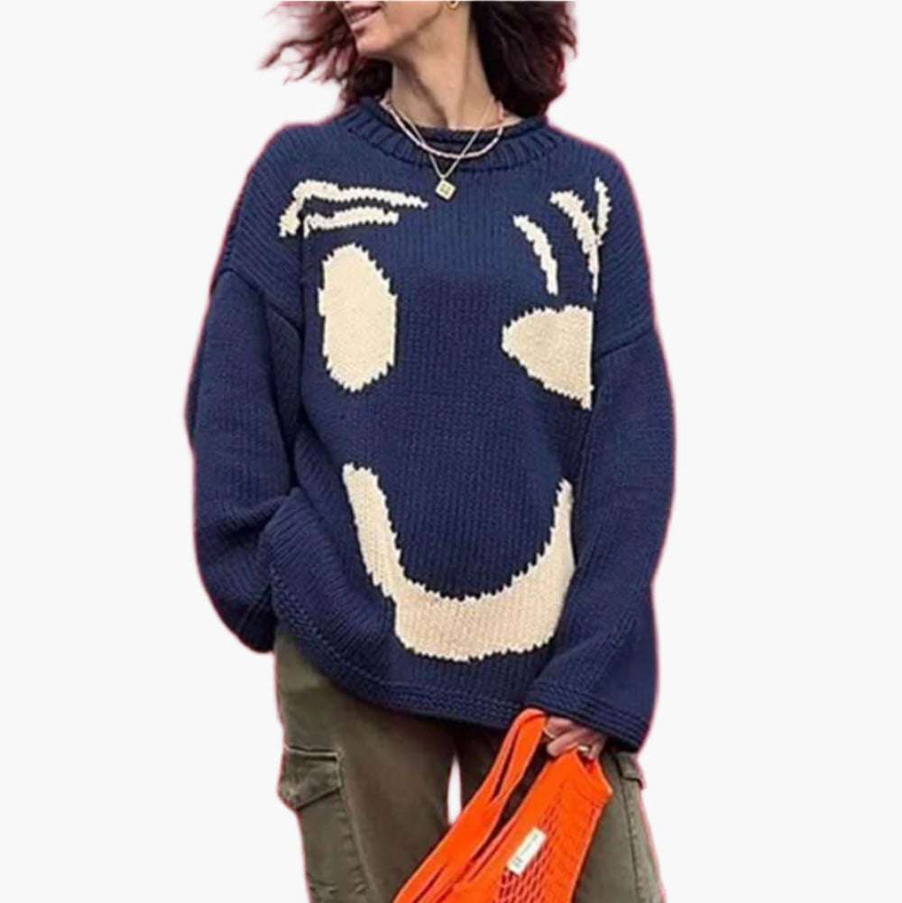 WW | Artist-style knitted sweater - Cozy casual jumper with abstract face pattern