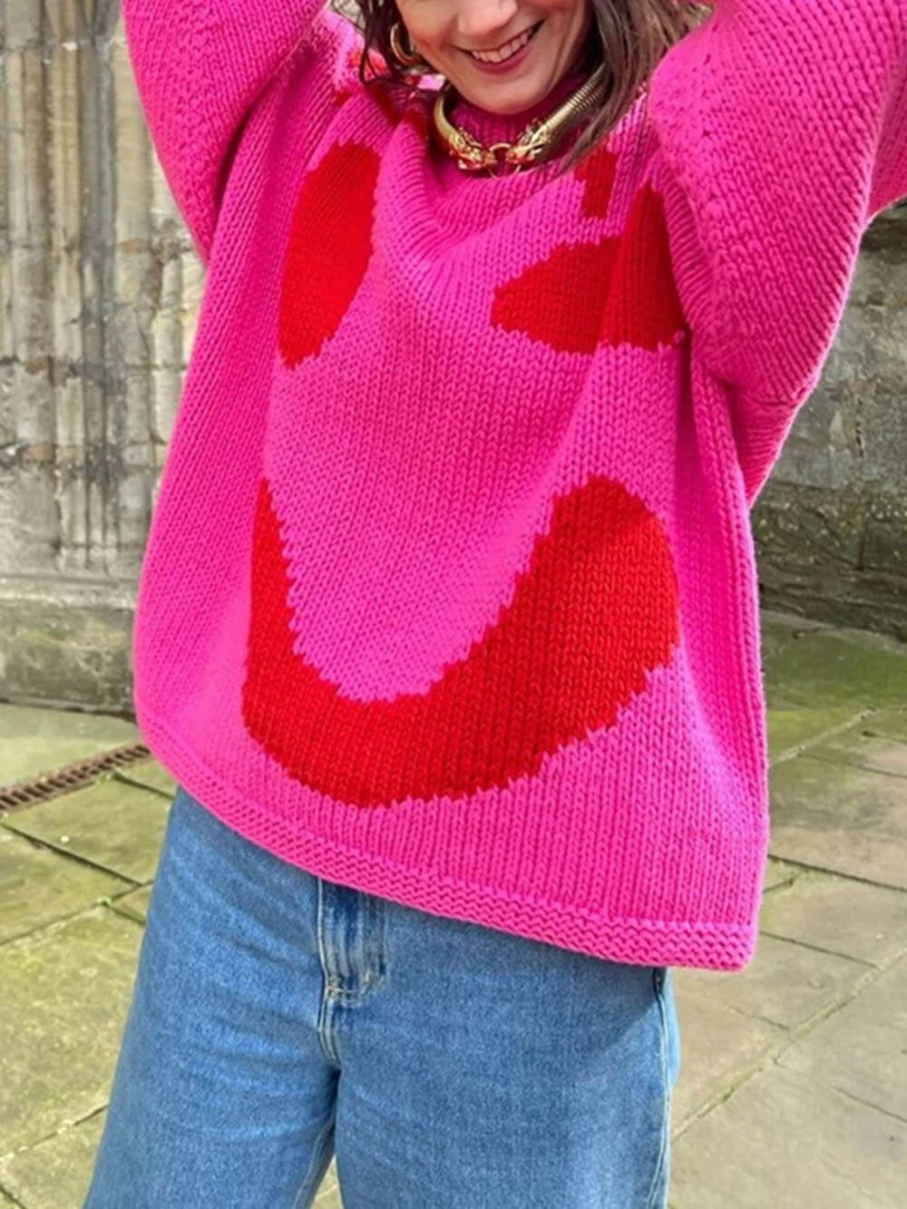 WW | Artist-style knitted sweater - Cozy casual jumper with abstract face pattern