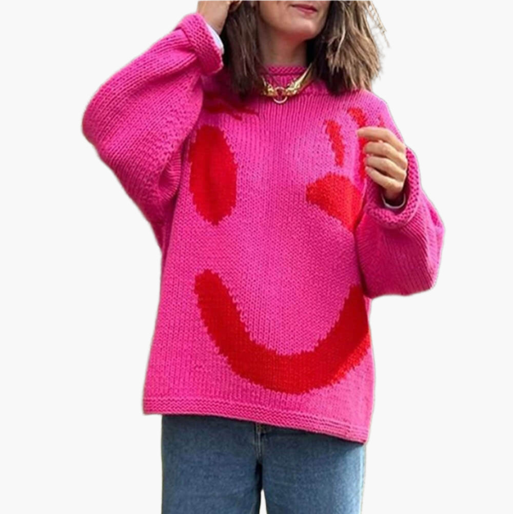 WW | Artist-style knitted sweater - Cozy casual jumper with abstract face pattern