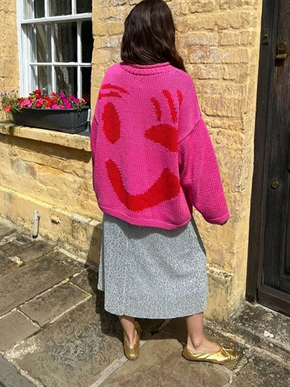 WW | Artist-style knitted sweater - Cozy casual jumper with abstract face pattern