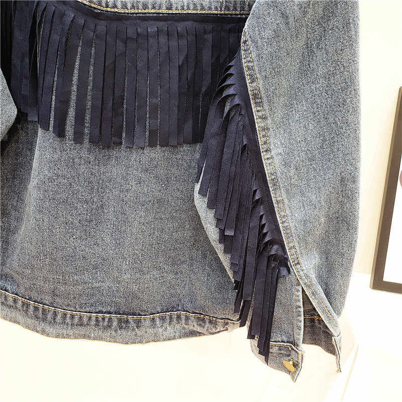WW | Brooklynn Denim Jacket A unique jacket with floral print and fringe