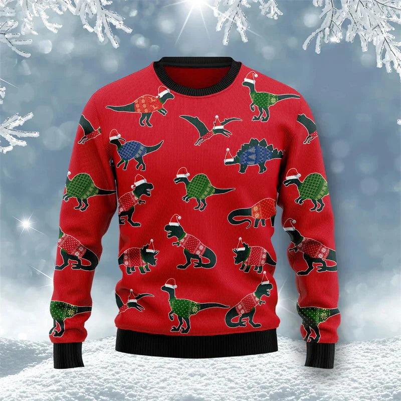 WW | Dinosaur Christmas Sweater - Funny & Comfortable Men's 3D Print Holiday Sweater