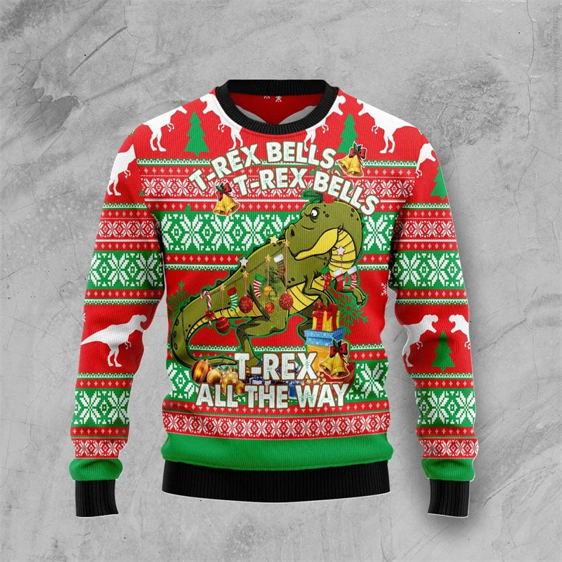 WW | Dinosaur Christmas Sweater - Funny & Comfortable Men's 3D Print Holiday Sweater