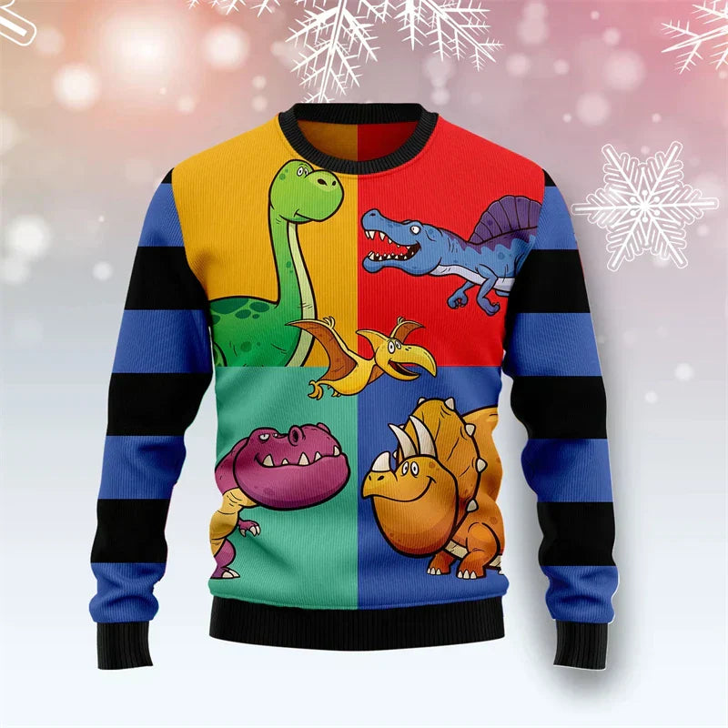 WW | Dinosaur Christmas Sweater - Funny & Comfortable Men's 3D Print Holiday Sweater