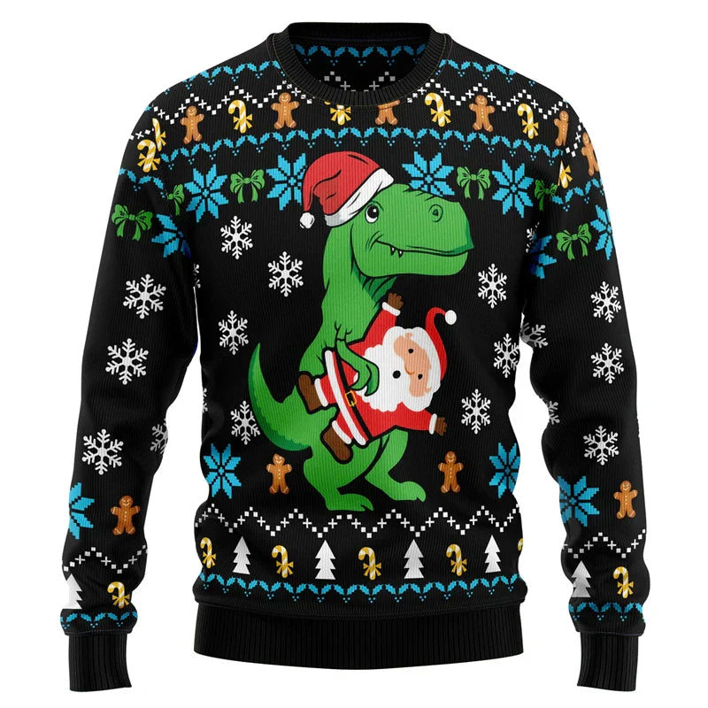 WW | Dinosaur Christmas Sweater - Funny & Comfortable Men's 3D Print Holiday Sweater