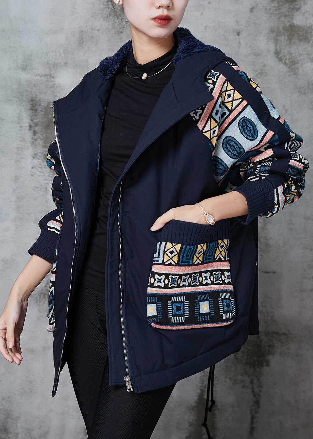 WW | Marine Oversized Printed Fine Cotton-Filled Winter Jackets
