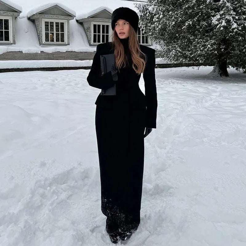 WW | Women's Coat - Elegant wool coat with a classic lapel collar and warm lining for autumn and winter