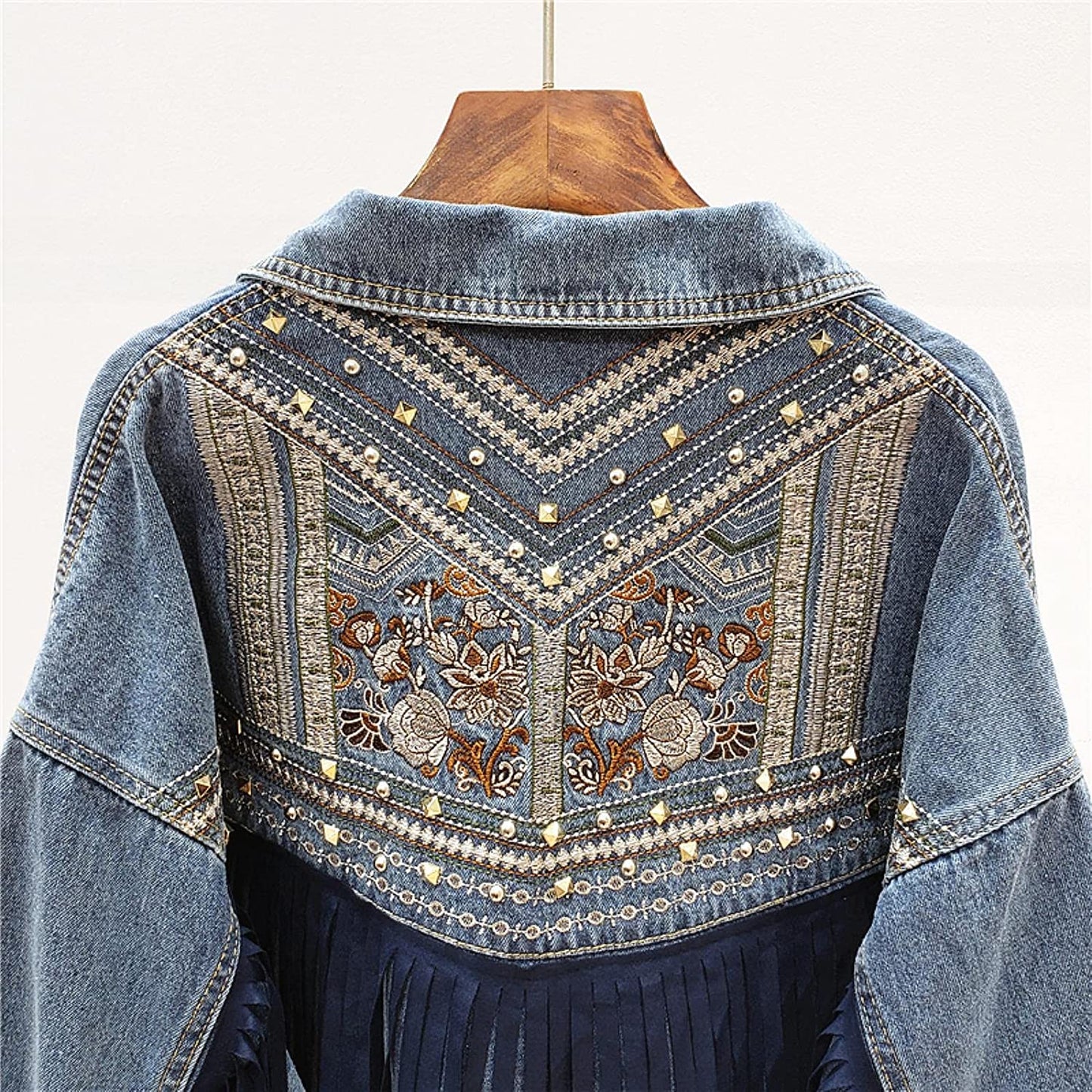 WW | Brooklynn Denim Jacket A unique jacket with floral print and fringe