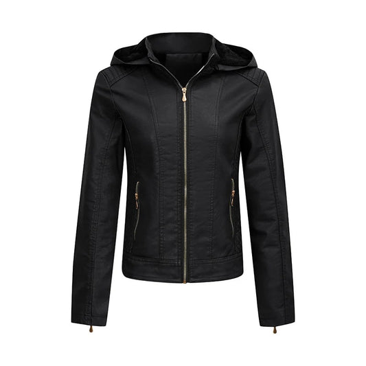 WW | PU Leather Jacket with Hood - Versatile Design - Lightweight & Stylish