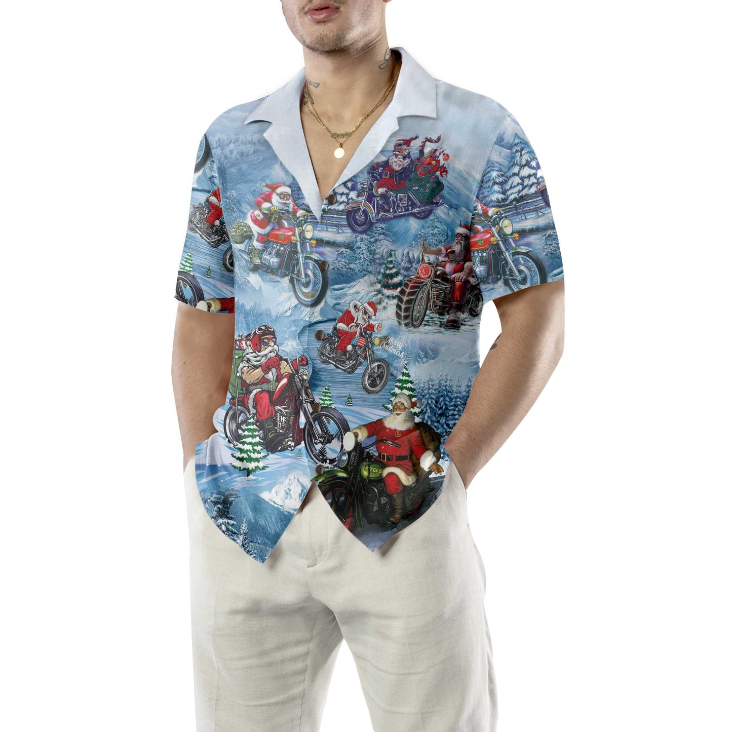 WW | Fahren mit Santa auf dem Weihnachts-Hawaiian-Shirt, Motorrad-Weihnachts-Shirt, Bestes Geschenk für Weihnachten