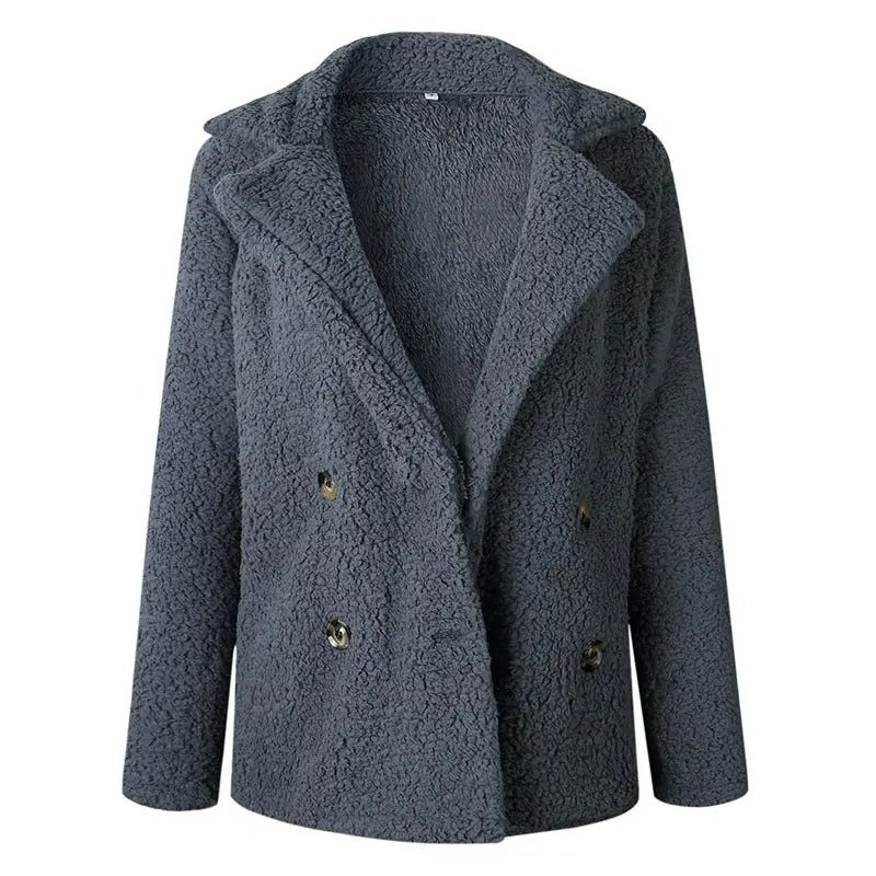 WW | Damen Kurze Teddyjacke mit Reverskragen
