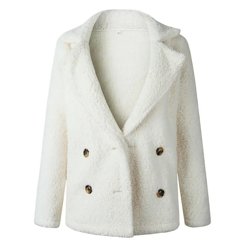 WW | Damen Kurze Teddyjacke mit Reverskragen