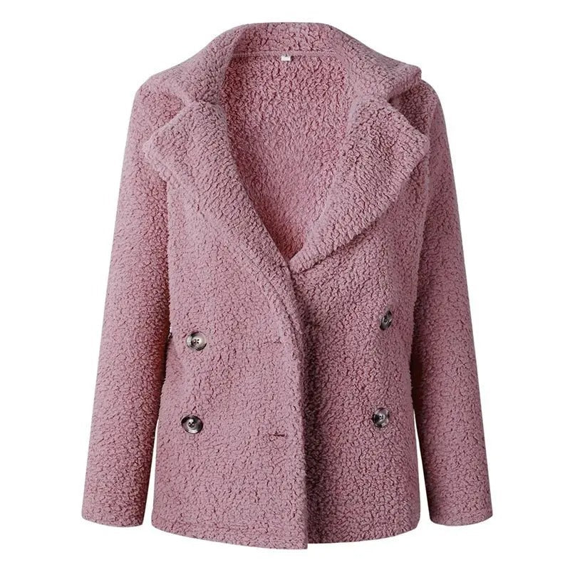 WW | Damen Kurze Teddyjacke mit Reverskragen