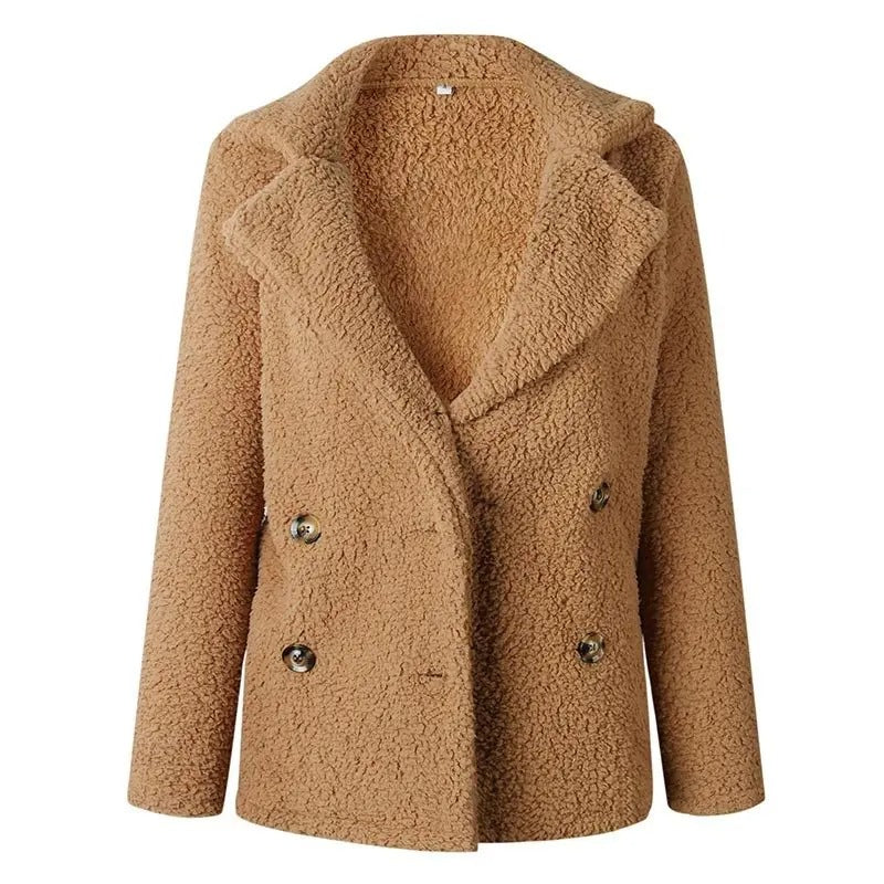 WW | Damen Kurze Teddyjacke mit Reverskragen