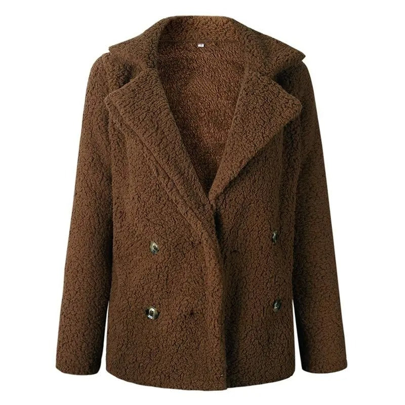 WW | Damen Kurze Teddyjacke mit Reverskragen