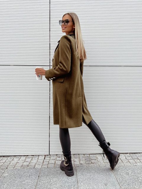 WW | Damen Wolljacke mit doppelter Knopfreihe und langen Ärmeln