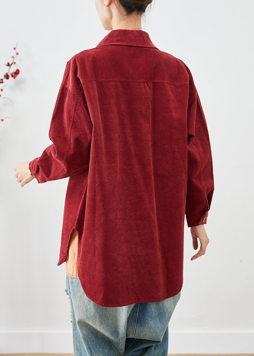 WW | Red Corduroy Oversized Shirt Jackets Button Closure