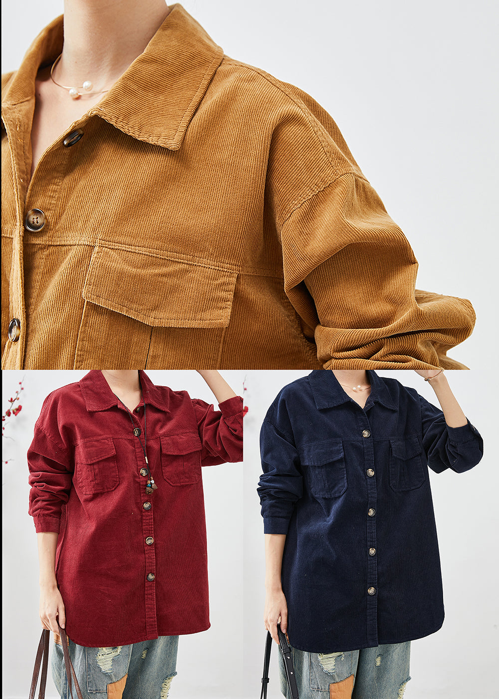 WW | Red Corduroy Oversized Shirt Jackets Button Closure