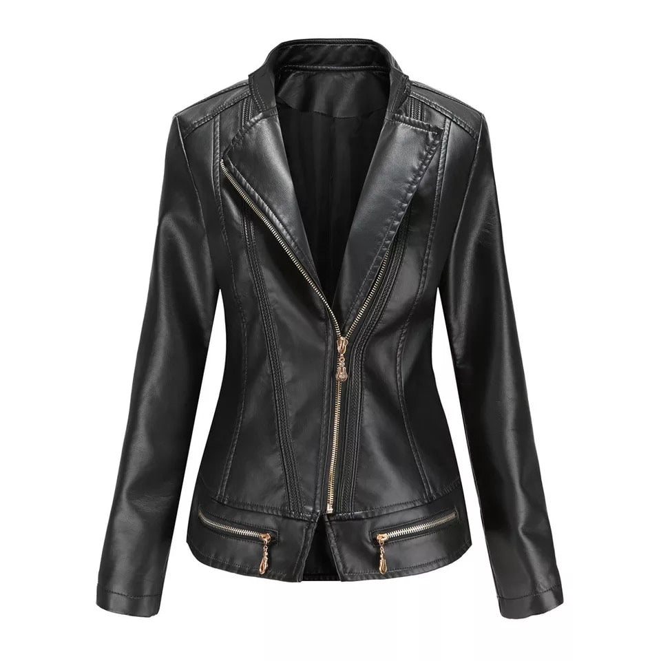 WW | Faux Leather Motojacke - Asymmetrischer Reißverschluss - Taillierte Passform - Kräftige Farben