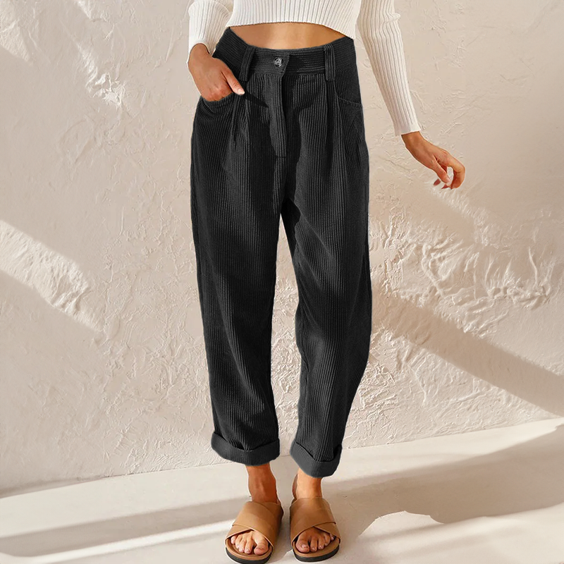 WW | High Waist Relaxed Fit Soft Ribbed Texture with Pleats