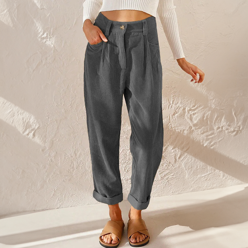 WW | High Waist Relaxed Fit Soft Ribbed Texture with Pleats