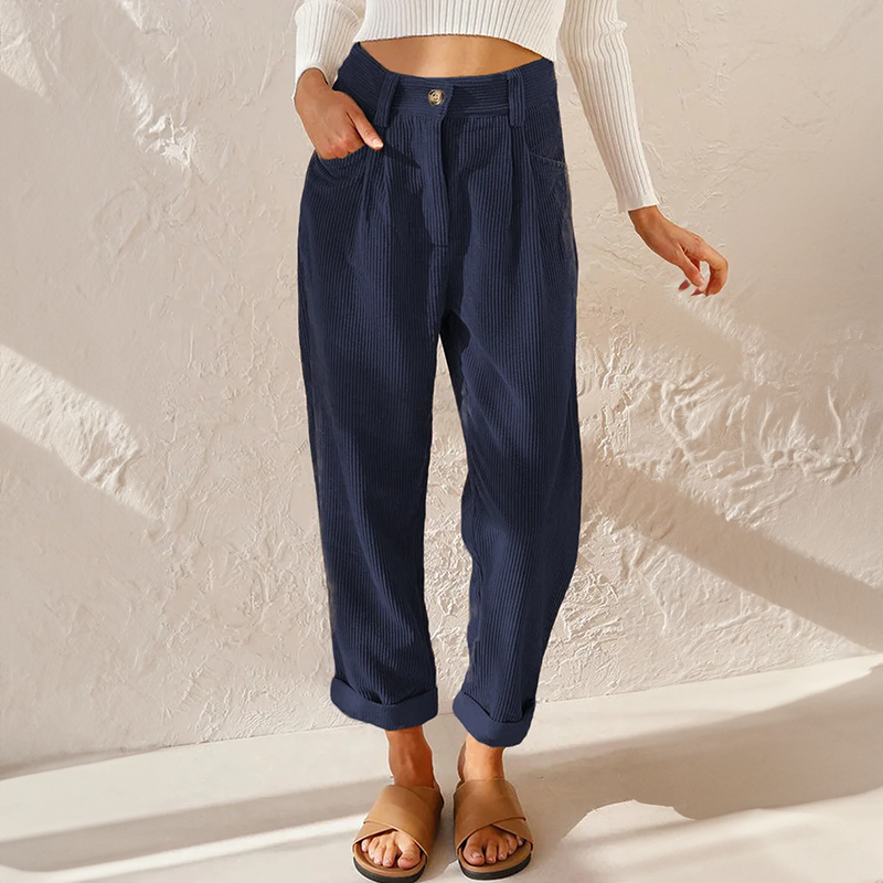 WW | High Waist Relaxed Fit Soft Ribbed Texture with Pleats