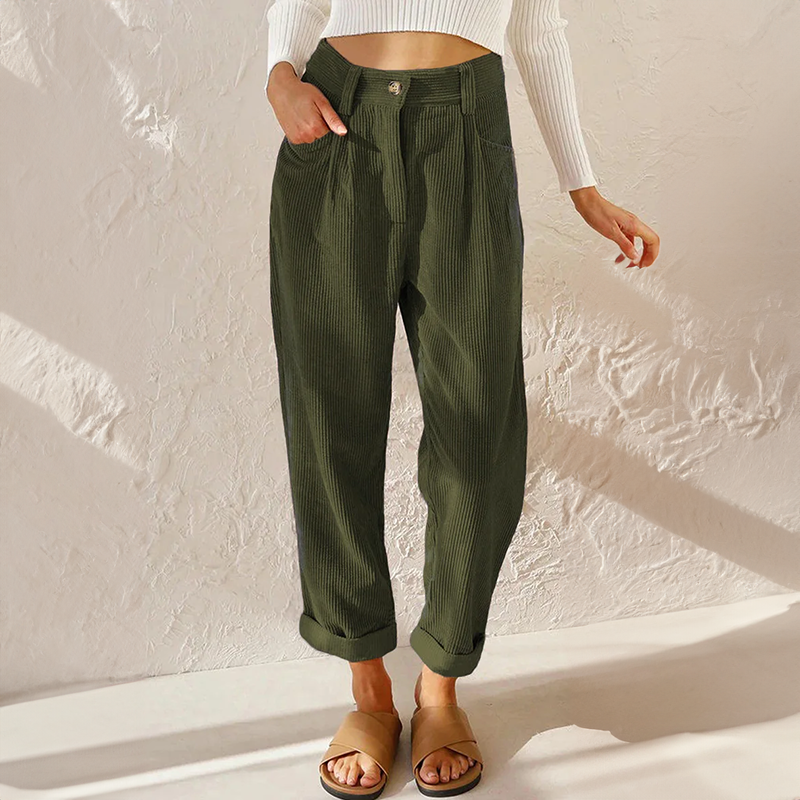 WW | High Waist Relaxed Fit Soft Ribbed Texture with Pleats